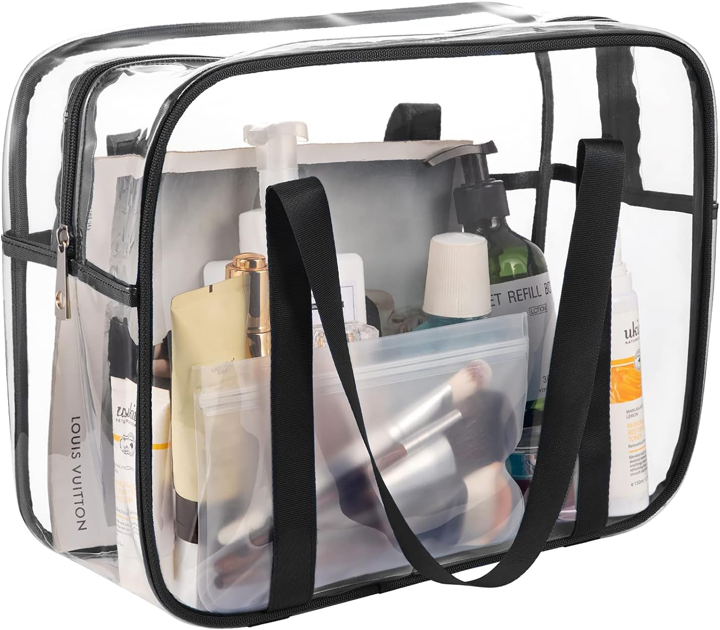 Large Clear Makeup Bag, Cosmetics Organizer Bag, Pvc Travel Toiletry Bag | Large Clear Cosmetic Bag with Zipper Transparent Waterproof Make up Case Diaper Luggage Organizer Makeup Bag with Handle