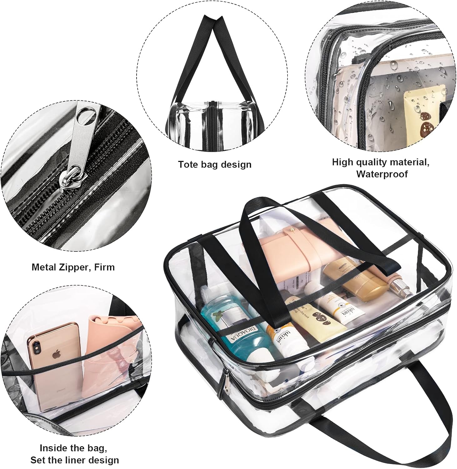 Large Clear Makeup Bag, Cosmetics Organizer Bag, Pvc Travel Toiletry Bag | Large Clear Cosmetic Bag with Zipper Transparent Waterproof Make up Case Diaper Luggage Organizer Makeup Bag with Handle